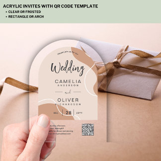 ACRYLIC WEDDING Earth Tones Abstract QR Code RSVP Acrylic Invitations