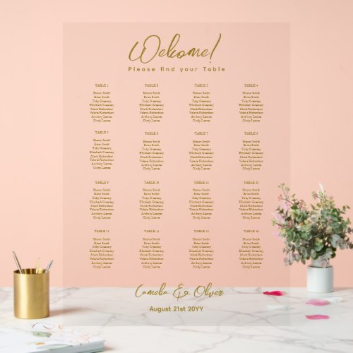 ACRYLIC WEDDING Gold Text SEATING TABLE CHART