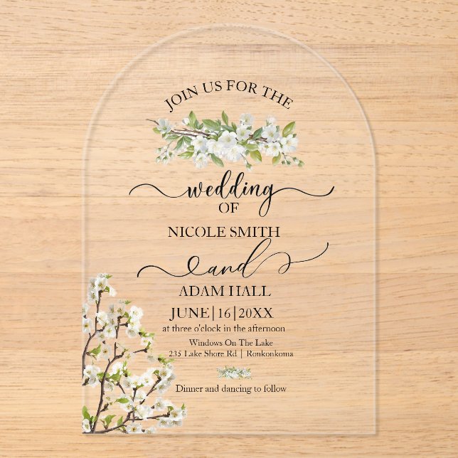 Acrylic Wedding Greenery And Flowers Invitation (Front)