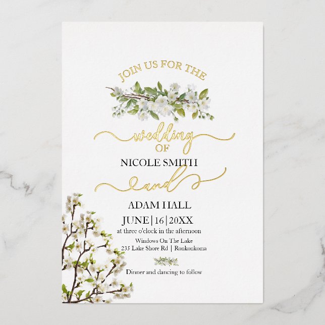 Acrylic Wedding Greenery And Flowers Invitation Foil Invitation (Front)