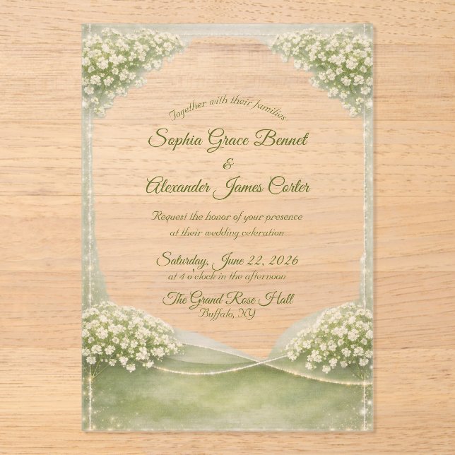 Acrylic Wedding Invitation Elegant Soft Green (Front)