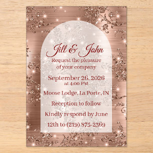 Acrylic Wedding Invitation RoseGold Arched Glitter