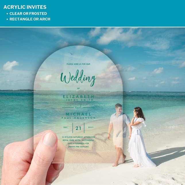 ACRYLIC Wedding Invite Tropical Beach Sunset Ocean Invitations (Creator Uploaded)