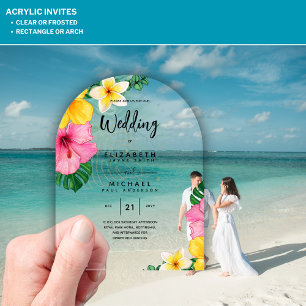 ACRYLIC Wedding Invite Tropical Flowers Luau Beach Invitations
