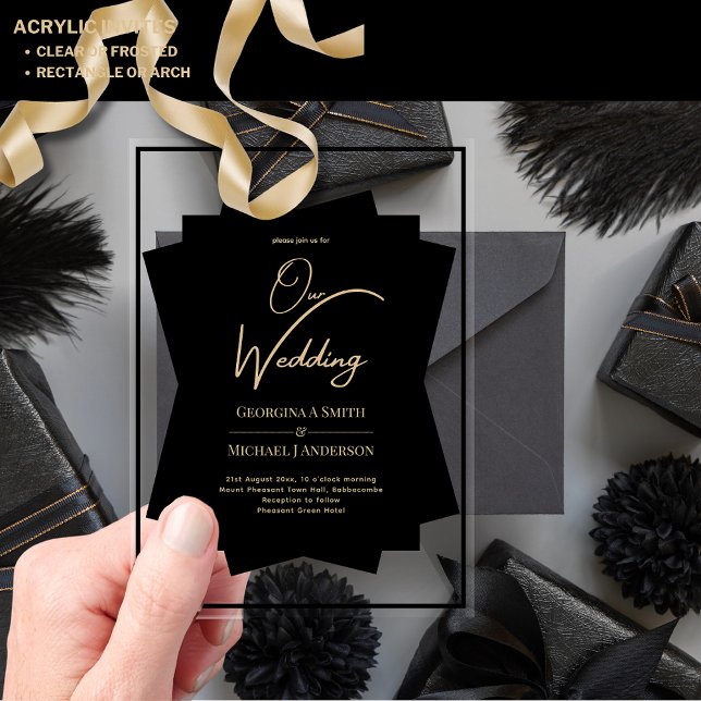 ACRYLIC Wedding Invites BLACK GOLD Unique Modern  Invitations (Creator Uploaded)