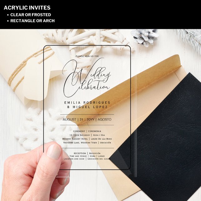 ACRYLIC Wedding Invites BLACK TEXT Bold Initials Acrylic Invitations (Creator Uploaded)