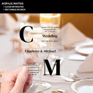 ACRYLIC Wedding Invites BLACK TEXT Bold Initials Invitations