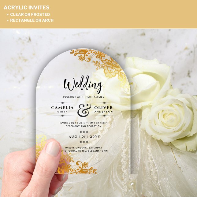 ACRYLIC Wedding Invites Elegant Gold Lace Invitations (Creator Uploaded)