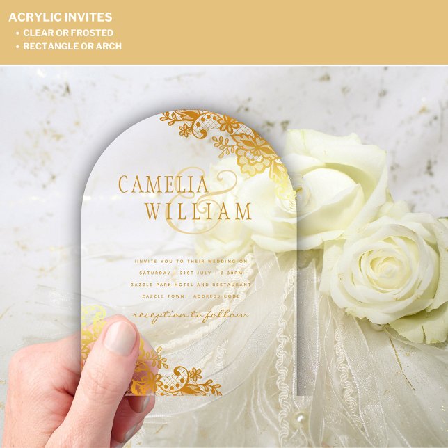 ACRYLIC Wedding Invites Gold Lace Clear Modern Invitations (Creator Uploaded)