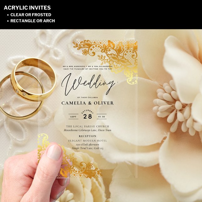 ACRYLIC Wedding Invites Gold Lace Elegant Clear Invitations (Creator Uploaded)