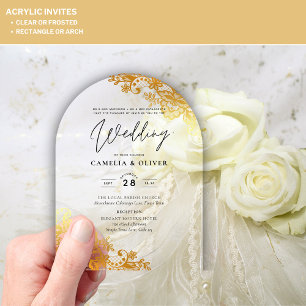 ACRYLIC Wedding Invites Gold Lace Elegant Clear Invitations
