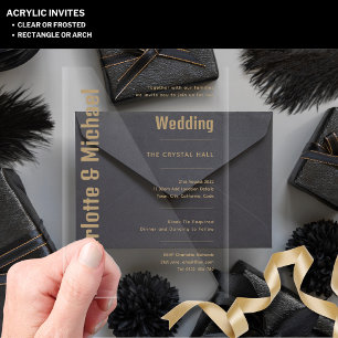 ACRYLIC Wedding Invites GOLD TEXT Bold Modern  Invitations