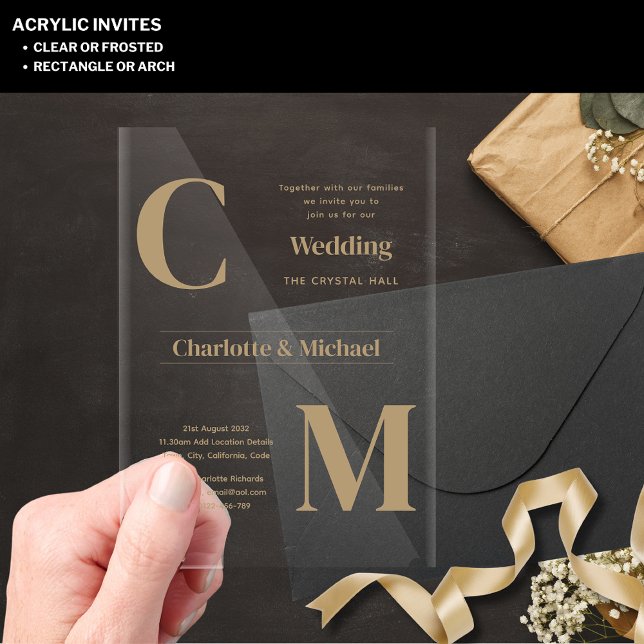 ACRYLIC Wedding Invites GOLD TEXT Minimal Bold Invitations (Creator Uploaded)