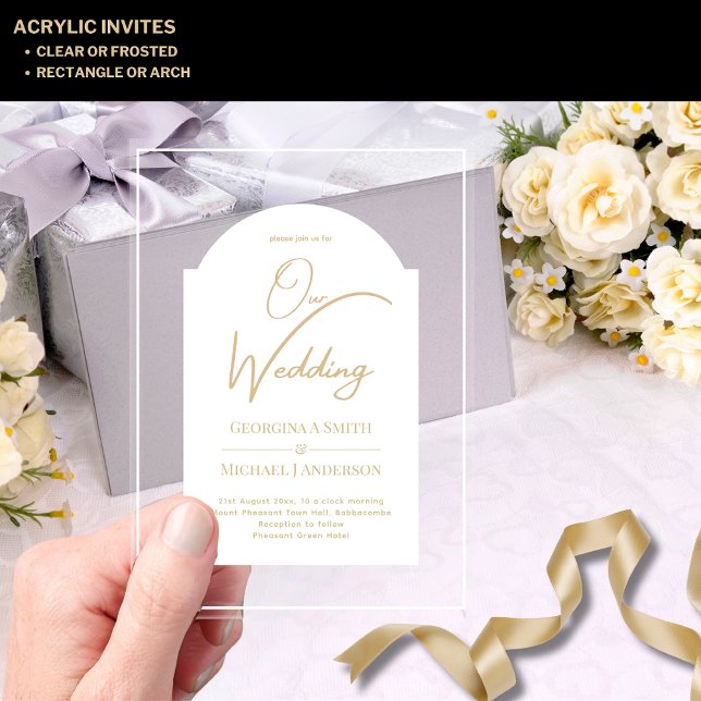 ACRYLIC Wedding Invites WHITE GOLD Unique Modern  Invitations (Creator Uploaded)