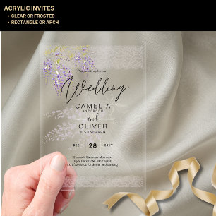 ACRYLIC Wedding Invites Wisteria Flowers Clear Acrylic Invitations