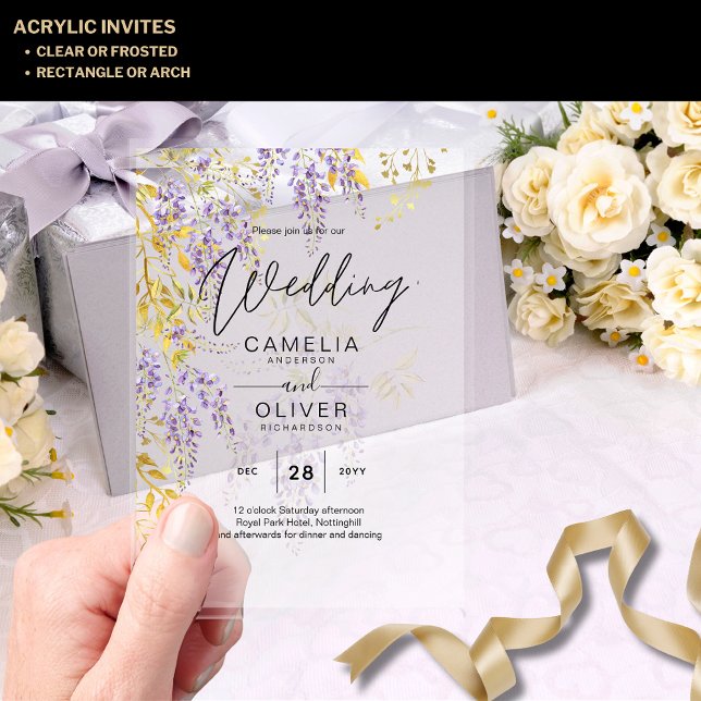 ACRYLIC Wedding Invites Wisteria Purple Floral  Acrylic Invitations (Creator Uploaded)
