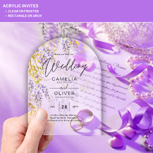 ACRYLIC Wedding Invites Wisteria Purple Floral  Acrylic Invitations
