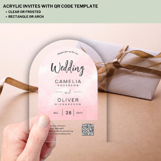 ACRYLIC WEDDING Pink Ombre Gray QR Code RSVP Invitations