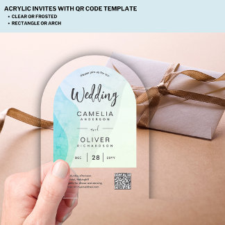 ACRYLIC WEDDING Sea Glass Abstract QR Code RSVP Acrylic Invitations