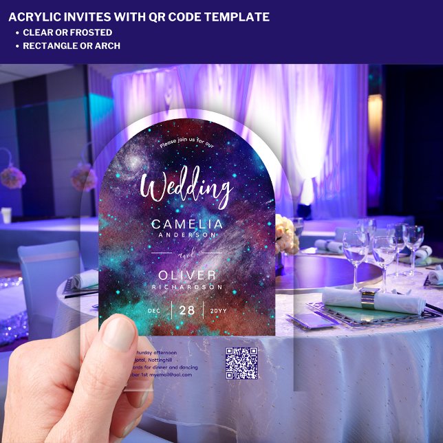 ACRYLIC WEDDING Starry Night Galaxy QR Code RSVP Acrylic Invitations (Creator Uploaded)