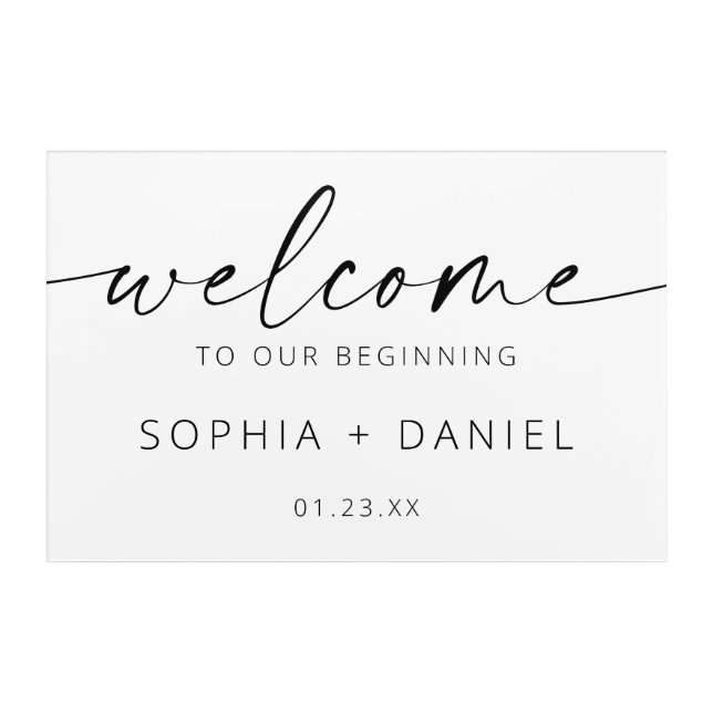 Acrylic Wedding Welcome Sign Modern Script Print (Front)