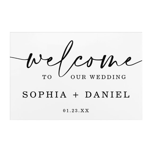 Acrylic Wedding Welcome Sign Rustic Script Print (Front)