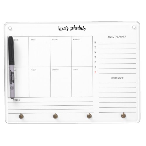 Acrylic Weekly Wall Calendar and meal planner Dry Erase Board With Keychain Holder