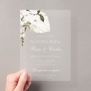 Acrylic white boho Spanish wedding Invitations