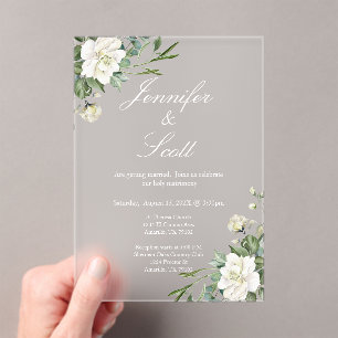 Acrylic white floral elegant Wedding Invitation 