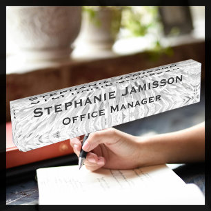 Acrylic White Floral Macro Abstract Name Title Desk Name Plate