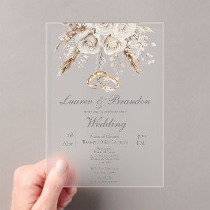 Acrylic White floral Wedding invitation
