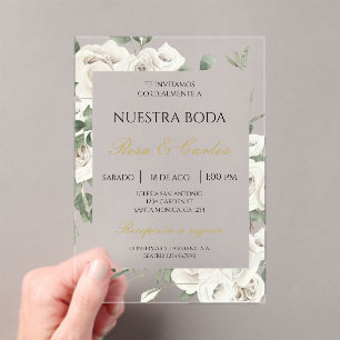 Acrylic white floral wedding invitations