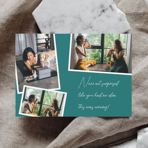 Act Surprised Be My Bridesmaid Photo Teal Invitation