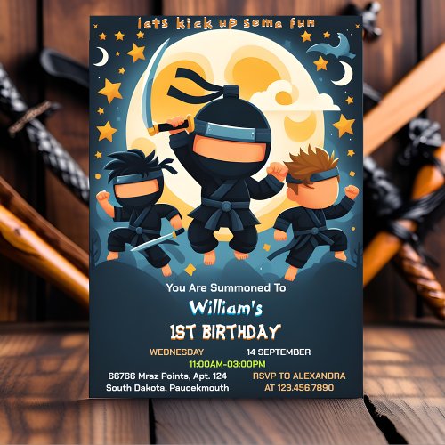 Act War Fight Boy Moon Ninja Warrior 1st Birthday Invitation