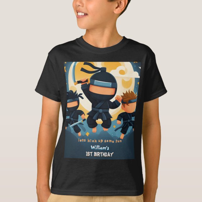 Act War Fight Boy Moon Ninja Warrior 1st Birthday T-Shirt (Front)