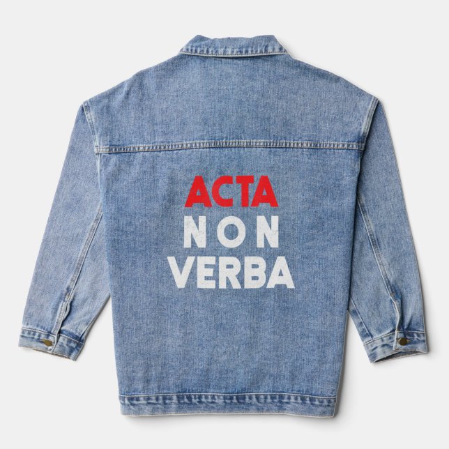Acta Non Verba  Famous Latin Phrase  Roman Red And Denim Jacket (Back)