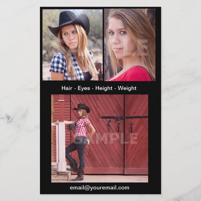 Acting Headshots Comp Cards Flyer (Back)