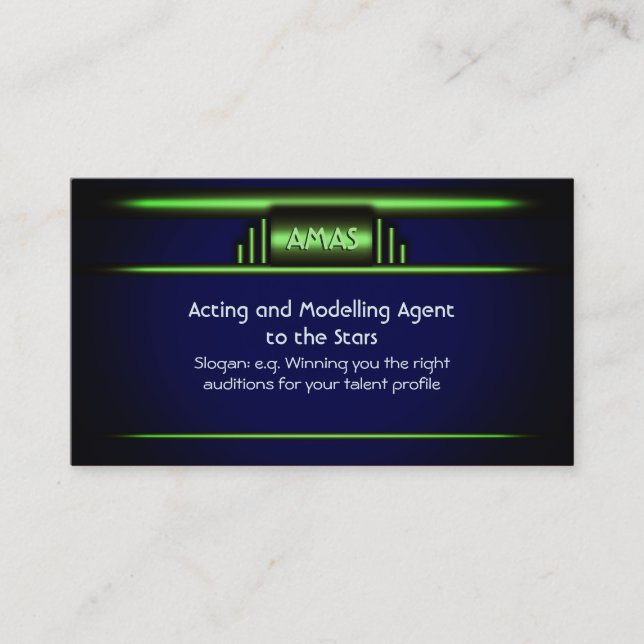 Acting / Modelling Agency, art deco green design Business Card (Front)