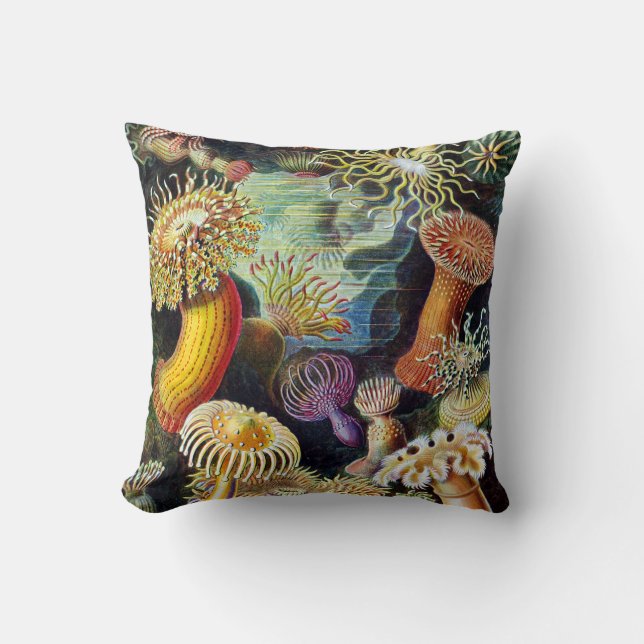 Actiniae by Ernst Haeckel Throw Pillow (Front)