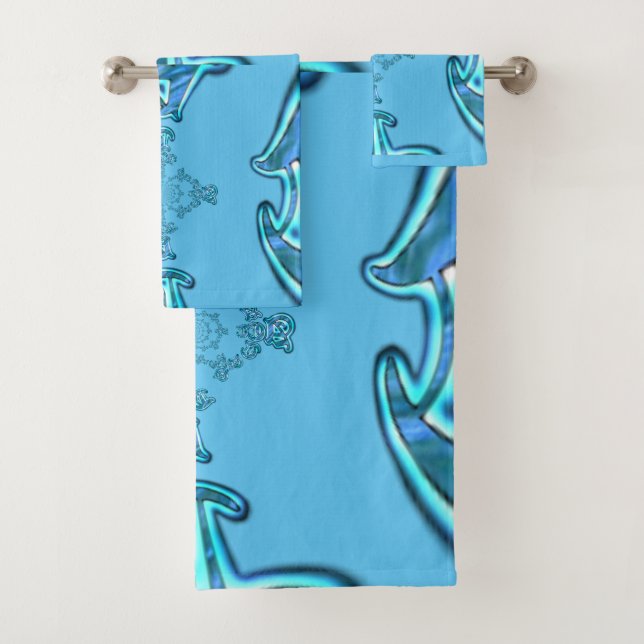 Action Cyan Teal Abstract Graffiti Art Print Bath Towel Set (Insitu)