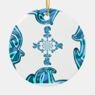 Action Cyan Teal Abstract Graffiti Art Print Ceramic Ornament