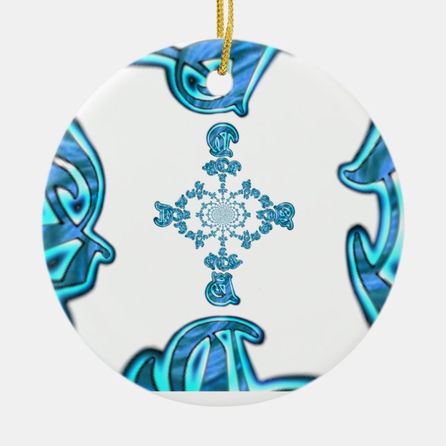 Action Cyan Teal Abstract Graffiti Art Print Ceramic Ornament (Front)