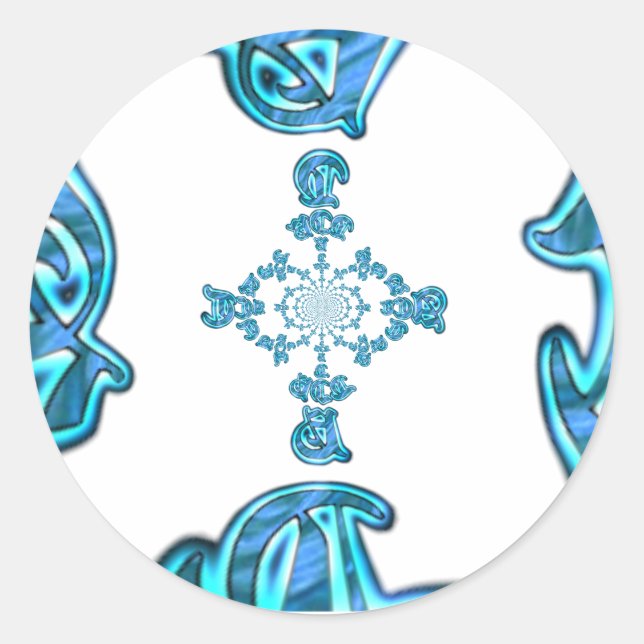 Action Cyan Teal Abstract Graffiti Art Print Classic Round Sticker (Front)