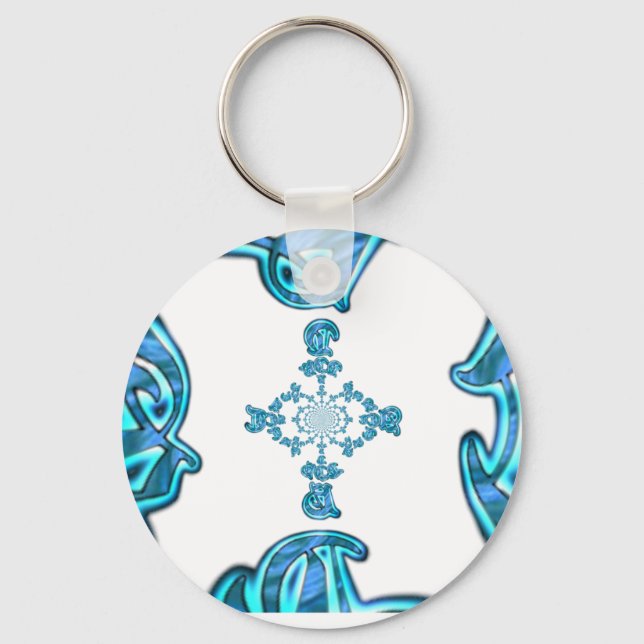 Action Cyan Teal Abstract Graffiti Art Print Keychain (Front)
