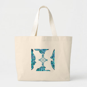 Action Cyan Teal Abstract Graffiti Art Print Large Tote Bag