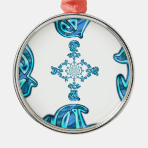 Action Cyan Teal Abstract Graffiti Art Print Metal Ornament