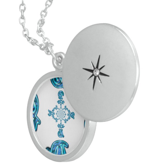 Action Cyan Teal Abstract Graffiti Art Print Sterling Silver Necklace (Front Right)