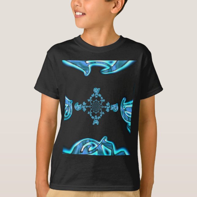 Action Cyan Teal Abstract Graffiti Art Print T-Shirt (Front)