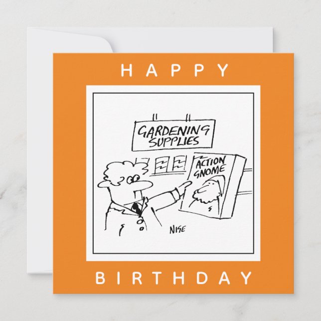 Action Gnome in the Garden Centre Cartoon Card (Front)