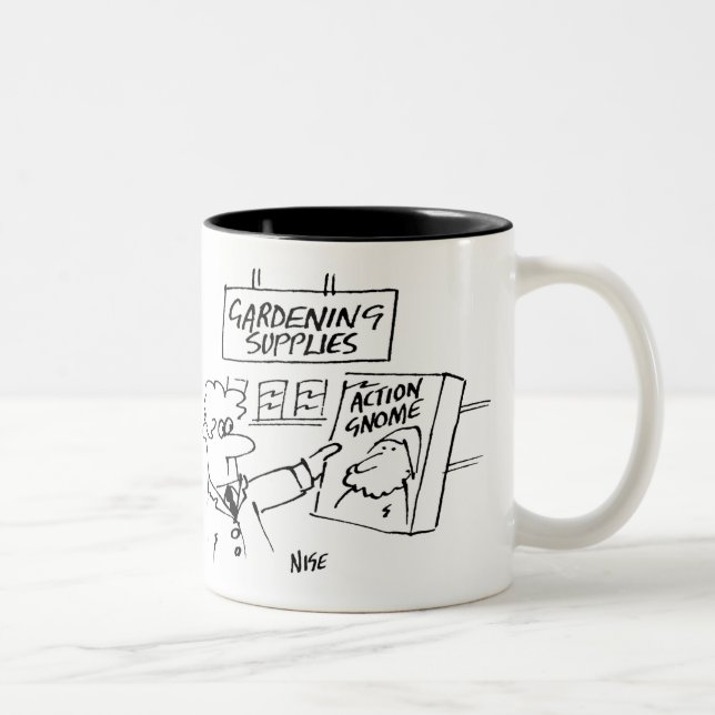 Action Gnome in the Garden Centre Two-Tone Coffee Mug (Right)